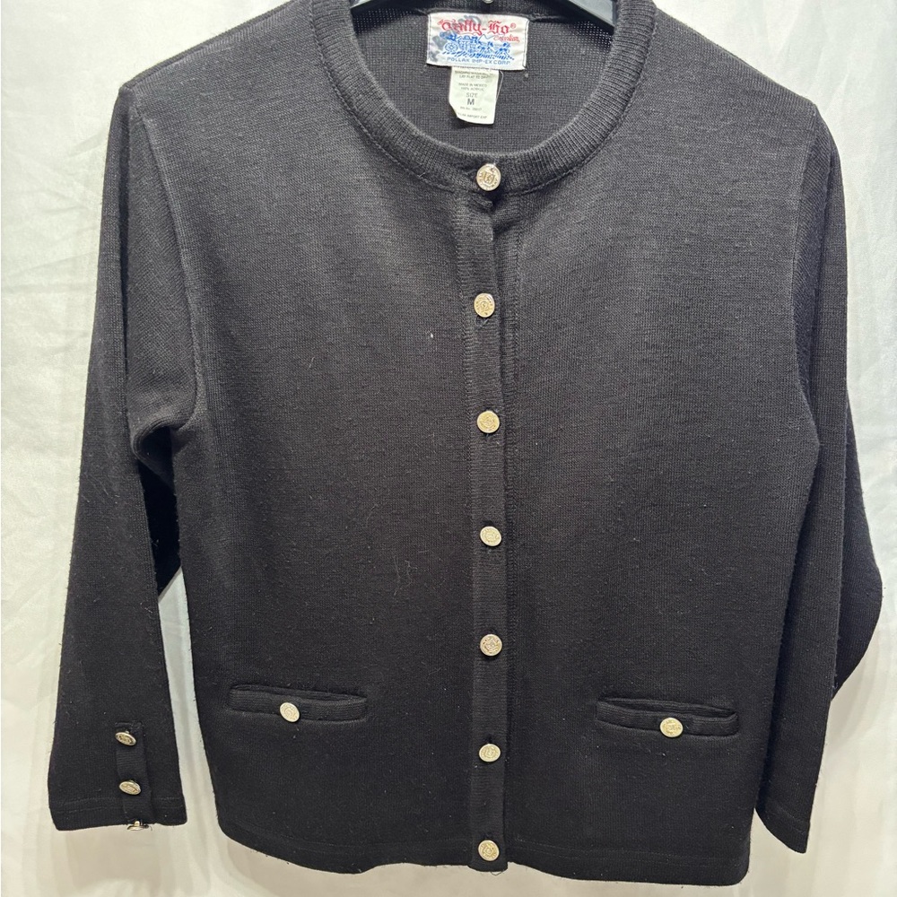 VTG Tally Ho Cardigan Sweater Women's Medium Button Up Gold Buttons W Pockets